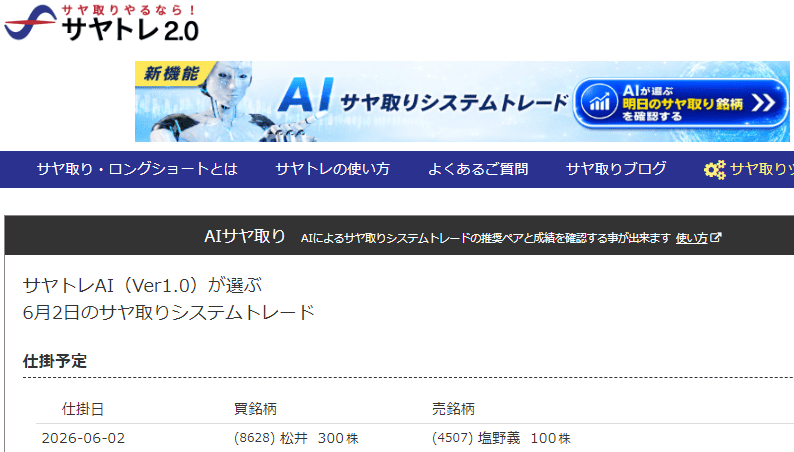 サヤ取り6月2日仕掛