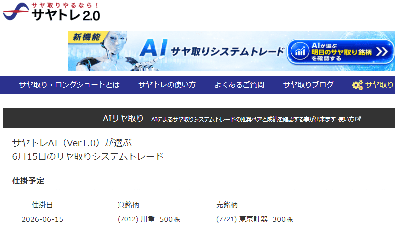 サヤ取り6月15日仕掛